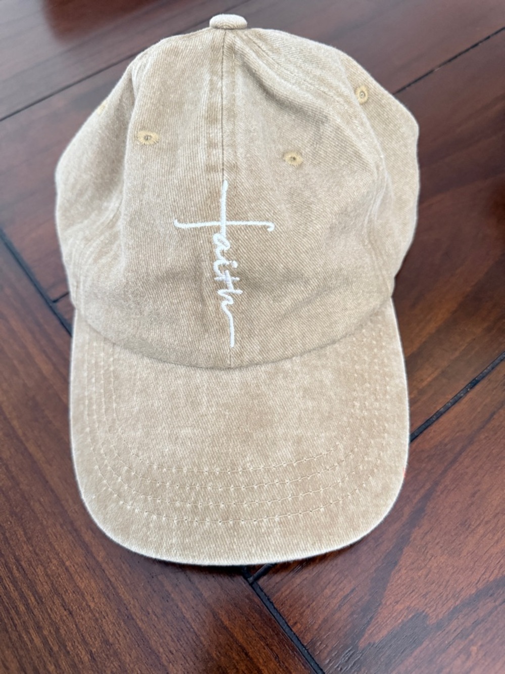 Embroidered Cross Script Baseball Cap - Tan